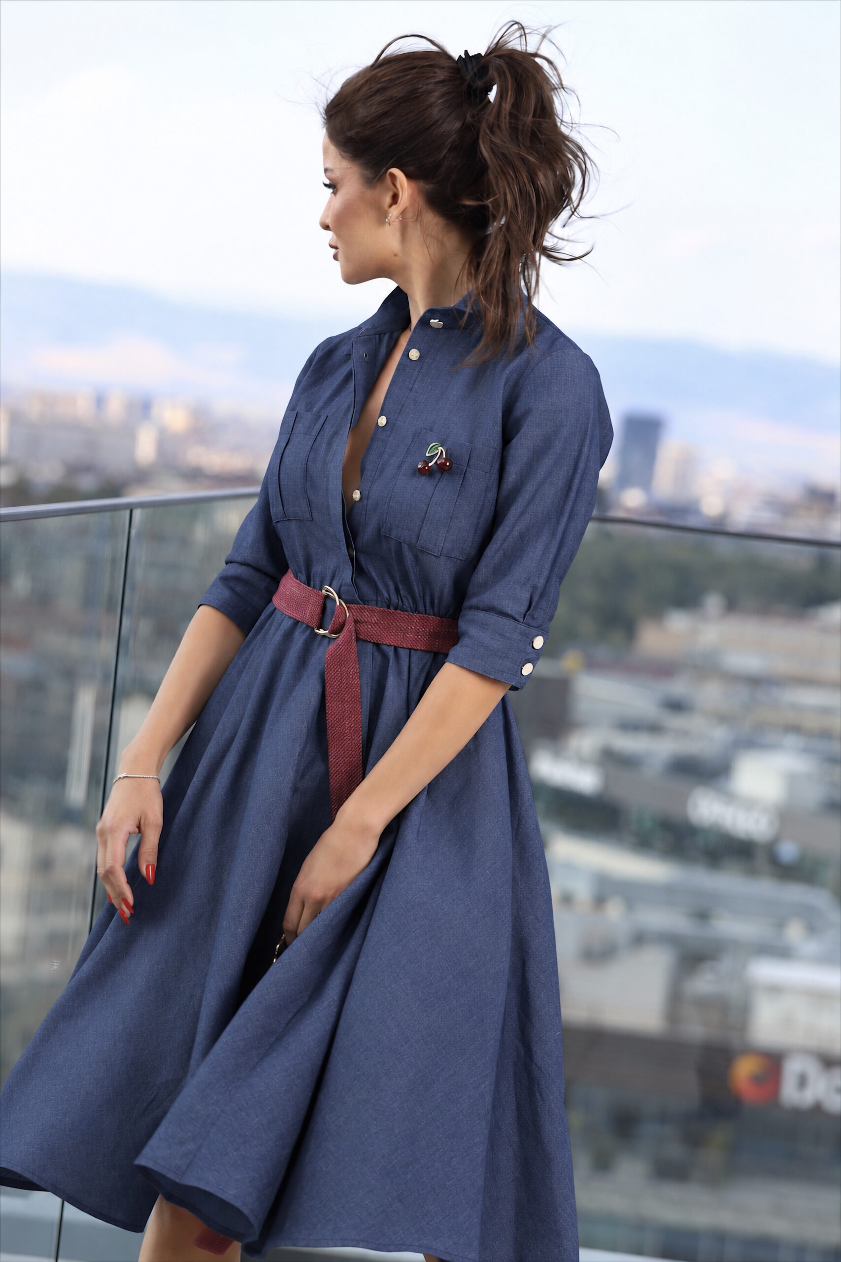 Рокля миди Denim Cherry