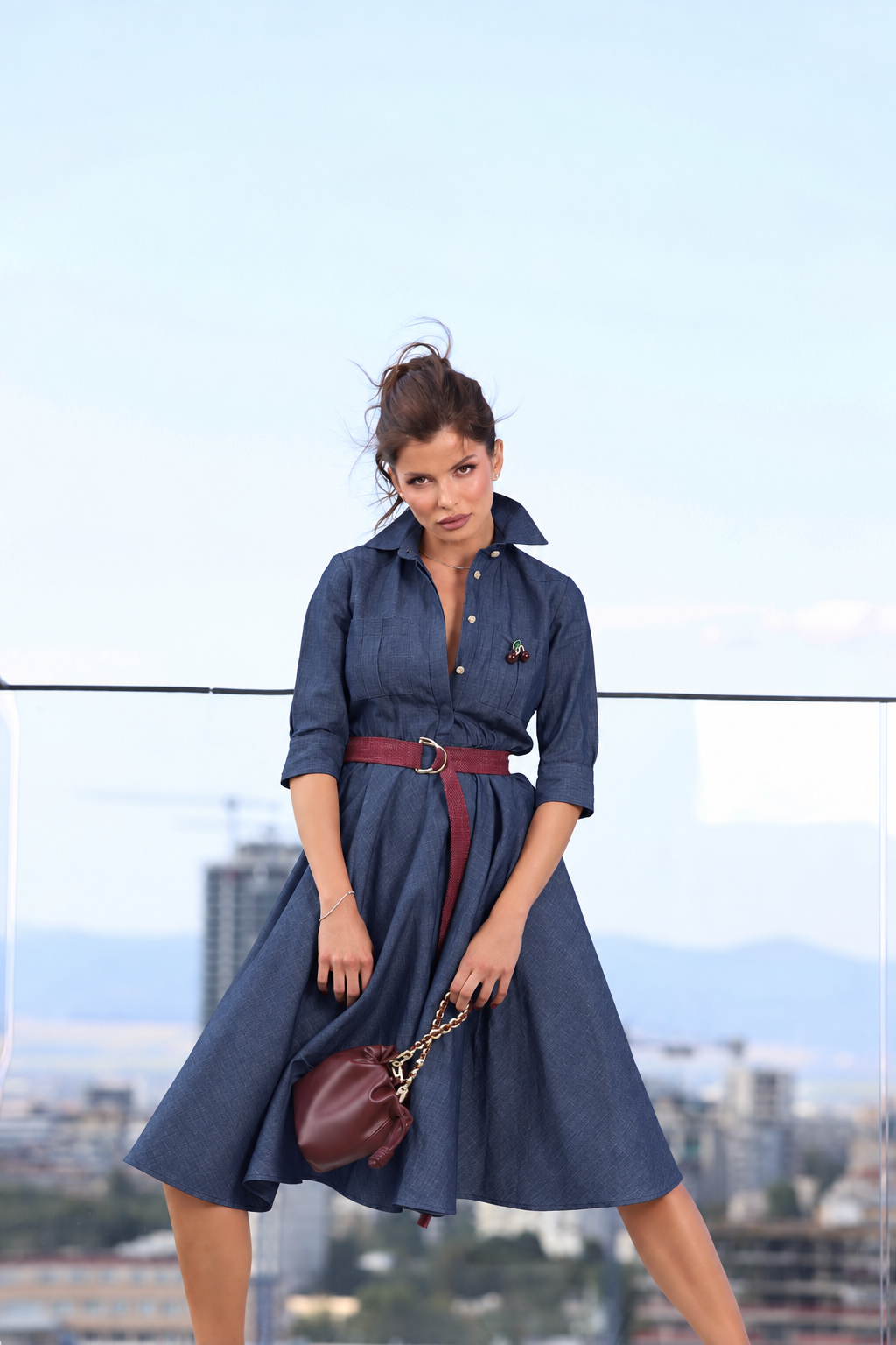 Рокля миди Denim Cherry